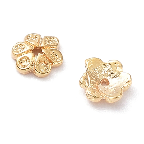 

PandaHall Brass Bead Caps, 6-Petal Flower, Real 18K Gold Plated, 5x4.5x1.3mm, Hole: 0.6~0.7mm Brass