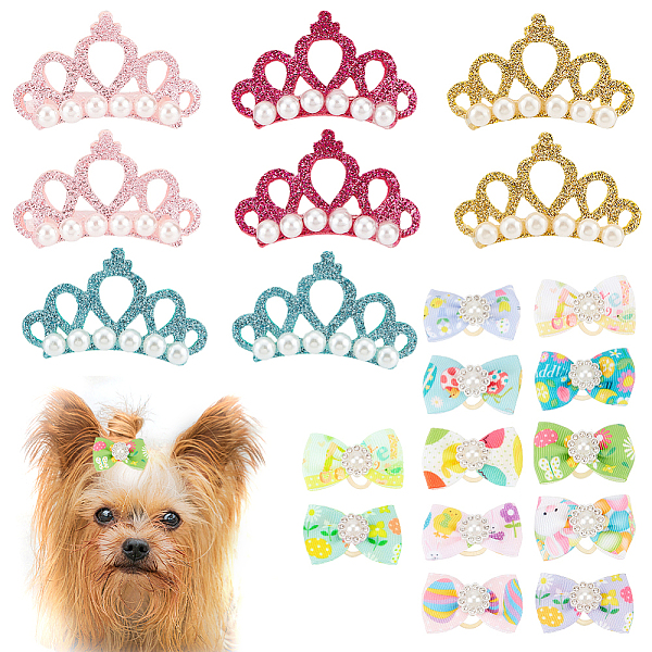 

PandaHall CHGCRAFT Pet's Hair Accessories Kits, including 8Pcs 4 Color Crown Shape Wool Felt Pet's Hair Barrettes, with 12Pcs Bowknot..., Multicolor