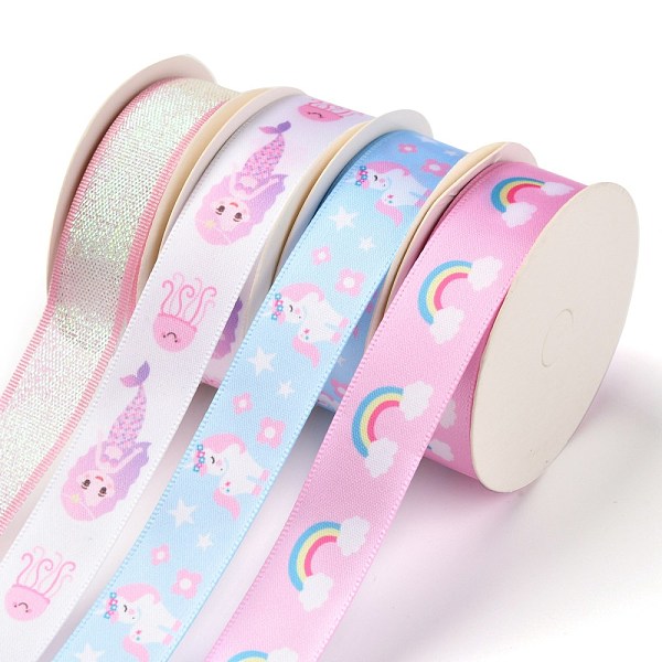 

PandaHall 3Rolls Polyester Ribbons, with 1Roll Glitter Sequin Grosgrain Ribbons, for Gift Packaging, Rainbow, Mermaid & Unicorn Pattern..., Multicolor
