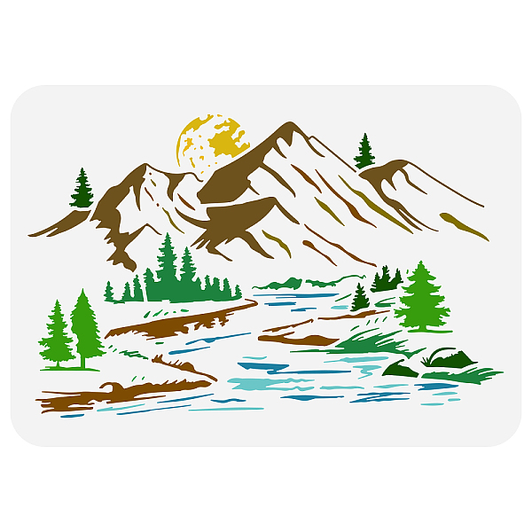 

PandaHall FINGERINSPIRE Mountain Stencil 8.3x11.7inch Reusable River Nature Scenery Painting Template DIY Craft Pine Tree Moon Landscape...