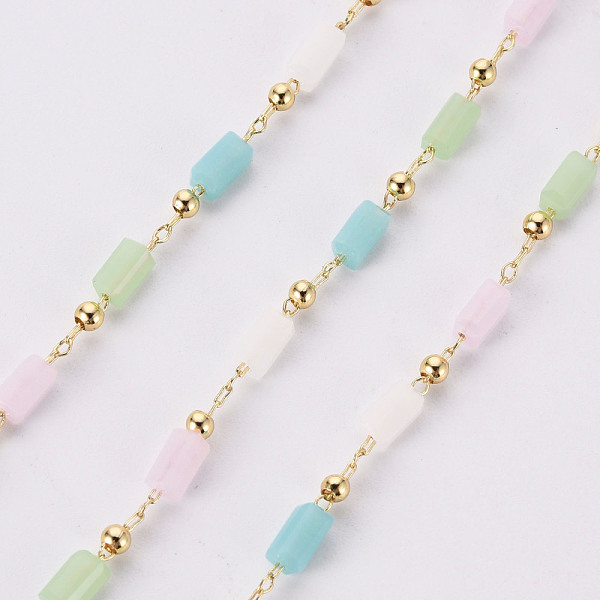 

PandaHall Handmade Acrylic Beaded Chains, with Brass Findings, Soldered, Spool, Rectangle, Real 18K Gold Plated, Colorful, 4.5x2.5x2.5mm...