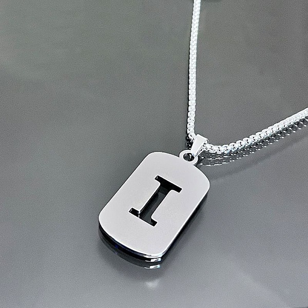 

PandaHall Titanium Steel Box Chain Necklaces, Rectangle with Letter Pendant Necklaces Stainless Steel Letter I