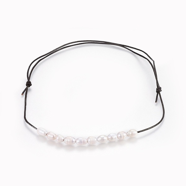 

PandaHall Adjustable Natural Pearl Beaded Necklaces, with Cowhide Leather Cords, White, 17.3~29.1 inch(44~74cm) Pearl White