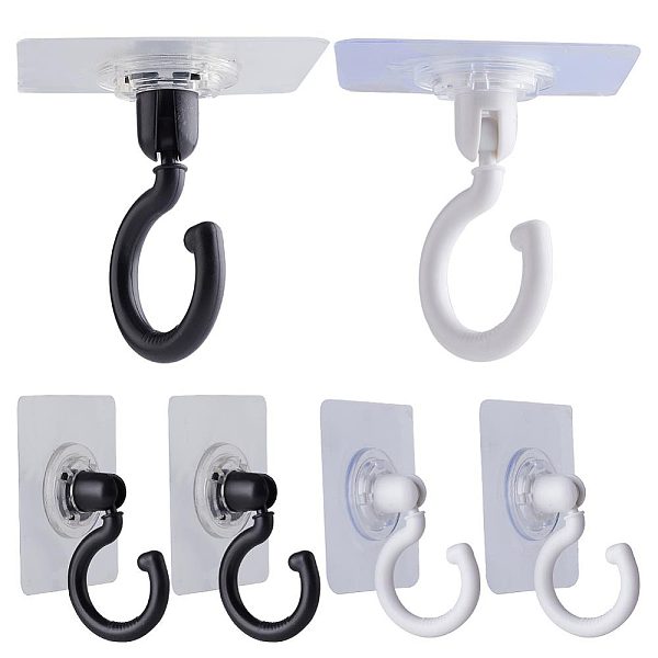 

PandaHall Gorgecraft 6Pcs 2 Colors Rotatable Self Adhesive Plastic Hook Hangers, Square, Ceiling or Wall Mount No Punch Hooks, for Kitchen..., Multicolor