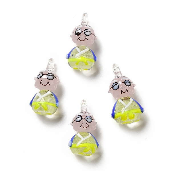 

PandaHall Handmade Lampwork Pendants, Old Man Charms, Yellow, 31~32.5x17~18x14~15mm, Hole: 3~3.5mm Lampwork Human Yellow