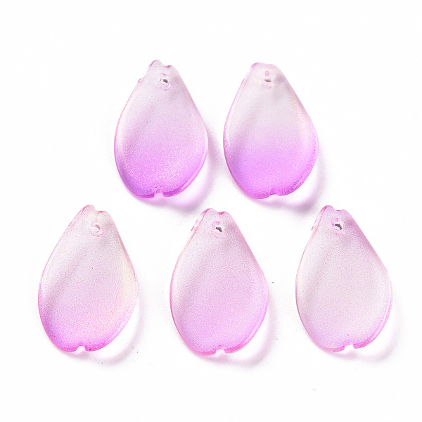 

PandaHall Transparent Spray Painted Glass Pendants, with Glitter Powder, Petaline, Magenta, 16x9.5x2mm, Hole: 1mm Glass Petaline Pink