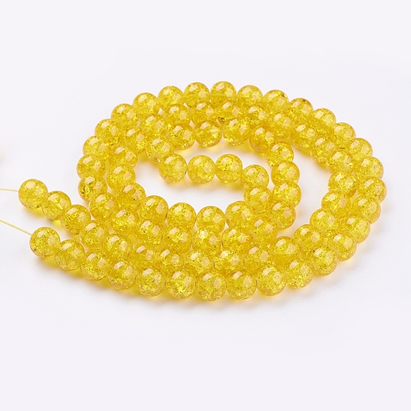 

PandaHall 1Strand Gold Transparent Crackle Glass Round Beads Strands, 10mm, Hole: 1.3~1.6mm, about 80pcs/strand, 31.4 inch Glass Round Gold