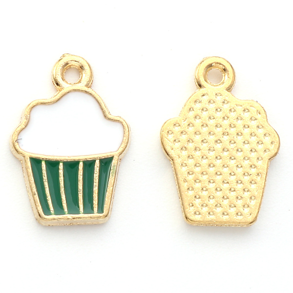 

PandaHall Alloy Enamel Pendants, Cupcake, Light Gold, Dark Green, 16x11x2mm, Hole: 1.4mm Alloy+Enamel Food