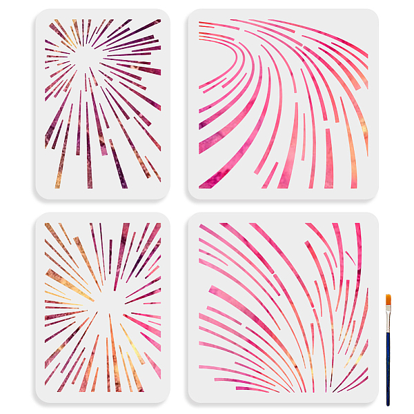 

PandaHall 4pcs Geometric Stripe Stencils 11.8×11.8/11.7×8.3inch Large Speed Lines Stencils with Paint Brush High Speed Template for Wood...