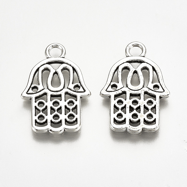

PandaHall Tibetan Style Alloy Pendants, Hamsa Hand/Hand of Fatima/Hand of Miriam, Cadmium Free & Lead Free,, Antique Silver, 21x14.5x1.5mm...