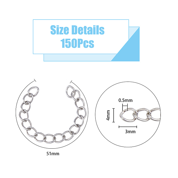Dicosmetic 150 шт. 304 удлинителя бордюрных цепей из нержавеющей стали