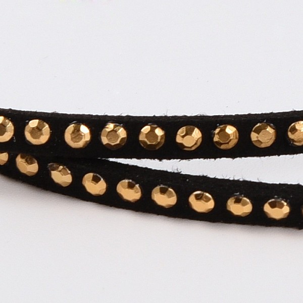 

PandaHall Rivet Faux Suede Cord, Faux Suede Lace, with Aluminum, Black, 3x2mm, about 20yards/roll Faux Suede+Rivet Black
