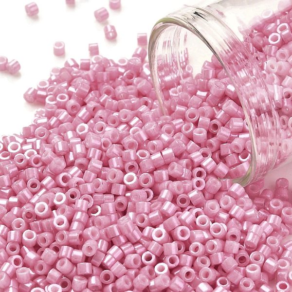 

PandaHall Cylinder Seed Beads, Opaque Colours Luster, Uniform Size, Flamingo, 2x1.5mm, Hole: 0.8mm, about 40000pcs/bag, about 450g/bag Glass..., Pink