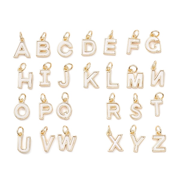 

PandaHall Rack Plating Brass Letter Pendants, with Jump Rings, Real 18K Gold Long-Lasting Plated, Lead-Free and Cadmium Free, Embedded White...