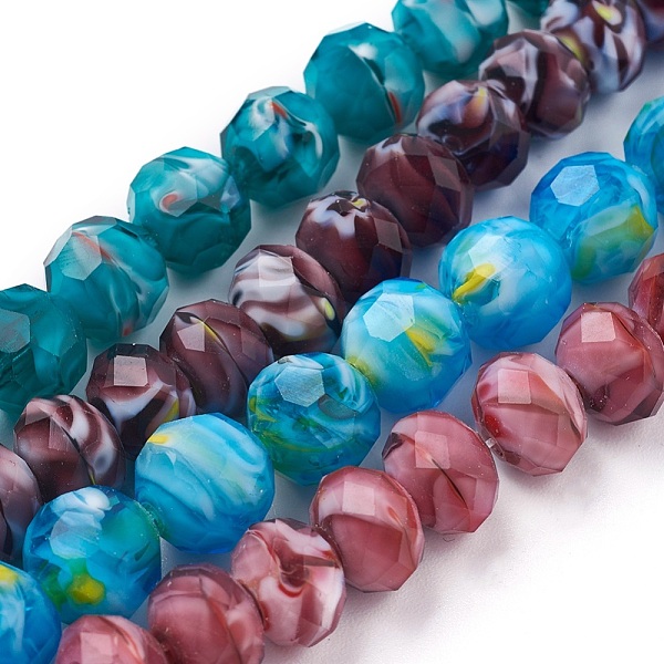 

PandaHall Handmade Lampwork Beads Strands, Faceted, Rondelle, Mixed Color, 9~10x7~7.5mm, Hole: 1.2mm, about 55pcs/strand, 15.3 inch(39cm)..., Multicolor