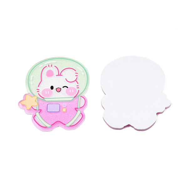 

PandaHall Printed Acrylic Cabochons, with Glitter Powder, Aerospace Style, Rabbit, Pearl Pink, 41x35x2mm Acrylic Rabbit