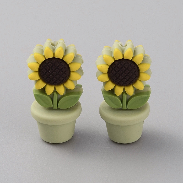 

PandaHall Sunflower Flowerpot Food Grade Eco-Friendly Silicone Beads, Chewing Beads For Teethers, DIY Nursing Necklaces Making, Dark Sea...