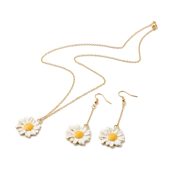 

PandaHall Alloy Pendants, with Enamel Hoop Earrings & Pendant Necklaces Jewelry Sets, with Handmade Brass Beaded Chains, Golden, Flower...