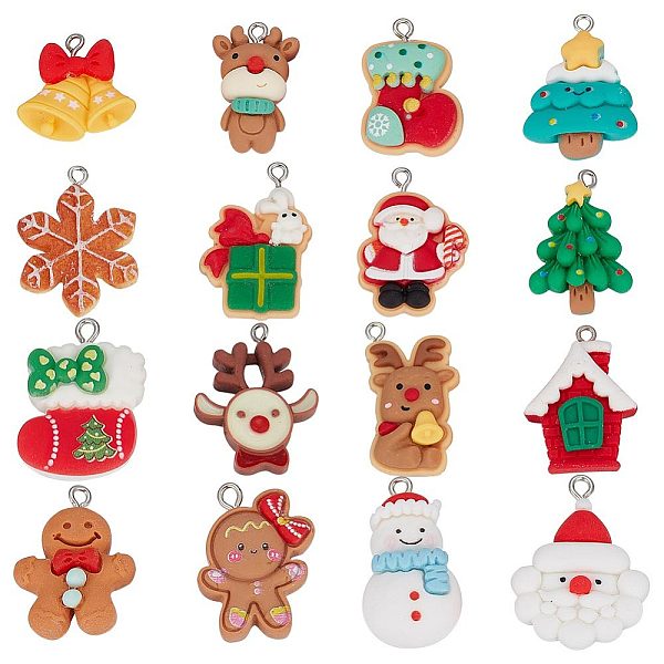 

PandaHall SUNNYCLUE 1 Box 32pcs 16 Styles Christmas Charms Bulk Snowman Charms Resin Snowman Tree Snowflake Reindeer Socks Holiday House..., Multicolor