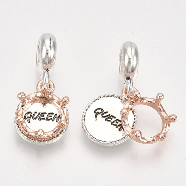 

PandaHall Alloy European Dangle Charms, Large Hole Pendants, Crown and Flat Round with Word Queen, Antique Silver & Rose Gold, 24mm, Hole...