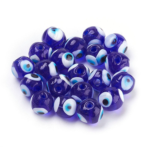 

PandaHall Handmade Lampwork Beads, Evil Eye, Round, Blue, about 12mm in diameter, hole: 2mm Lampwork Evil Eye Blue