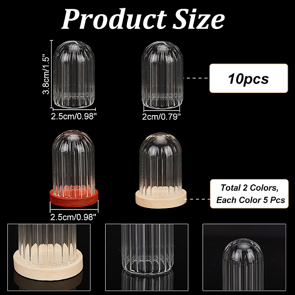 

PandaHall 10 Pcs Mini Glass Dome, 3.8x2.5cm in Diameter Glass Display Dome Glass Cloche Dome Clear Glass Display Dome with 2 Colors Wood..., Multicolor