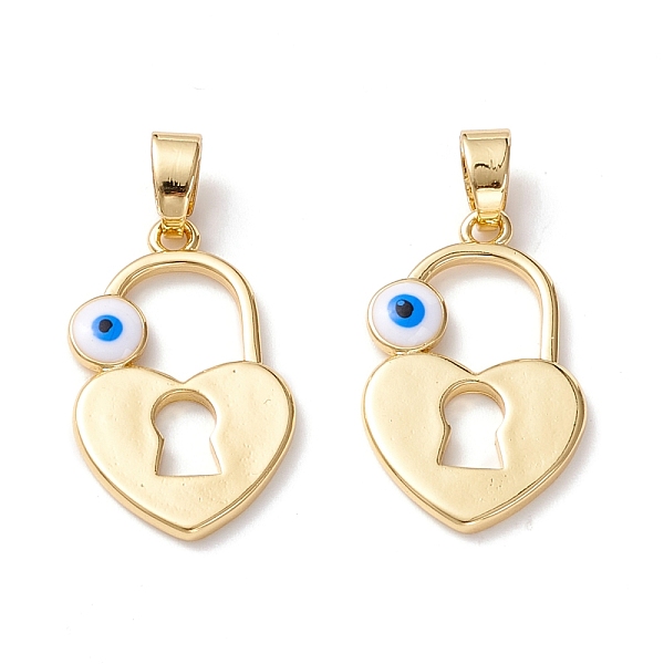 

PandaHall Brass Enamel Pendants, Long-Lasting Plated, Cadmium Free & Nickel Free & Lead Free, Love lock with Evil Eye, Real 18K Gold Plated...