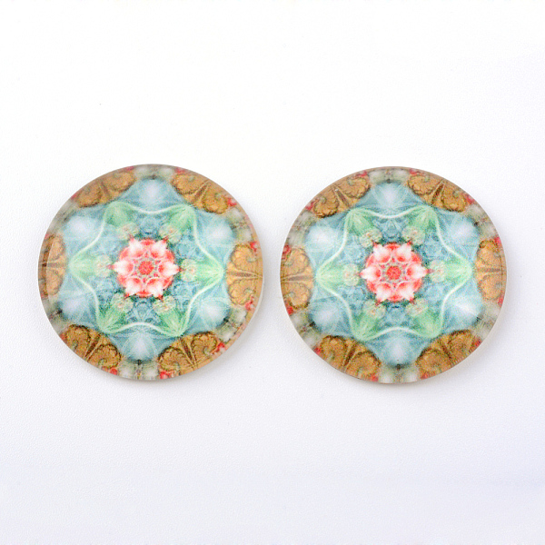

PandaHall Glass Cabochons, Half Round/Dome, Kaleidoscope Pattern, Aquamarine, 12x4mm Glass Half Round Green