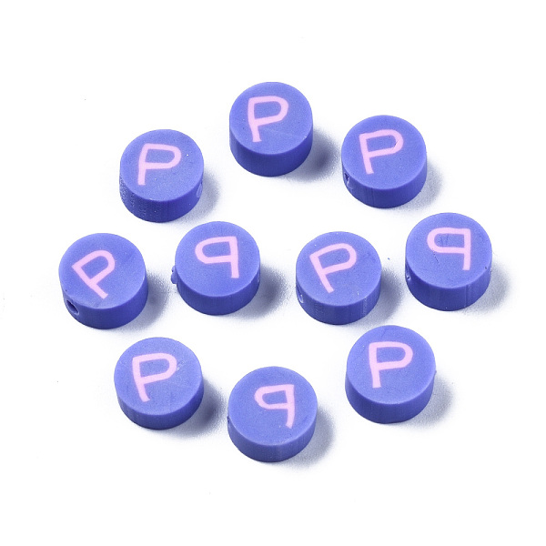 

PandaHall Handmade Polymer Clay Beads, Flat Round with Alphabet, Medium Slate Blue, Letter.P, 9x3.5~5mm, Hole: 1.6mm Polymer Clay Letter P