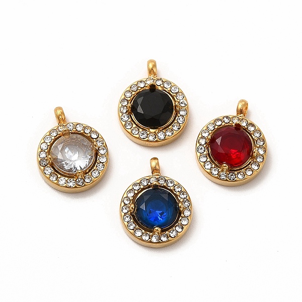 

PandaHall Vacuum Plating 304 Stainless Steel Cubic Zirconia Pendants, with Rhinestone, Flat Round Charms, Mixed Color, 13x10.5x4mm, Hole..., Multicolor