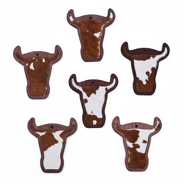 

PandaHall Eco-Friendly Cowhide Leather Big Pendants, with Dyed Wood, Cow's Head, Sienna, 55x50x3mm, Hole: 2.5mm Leather Other Animal Brown