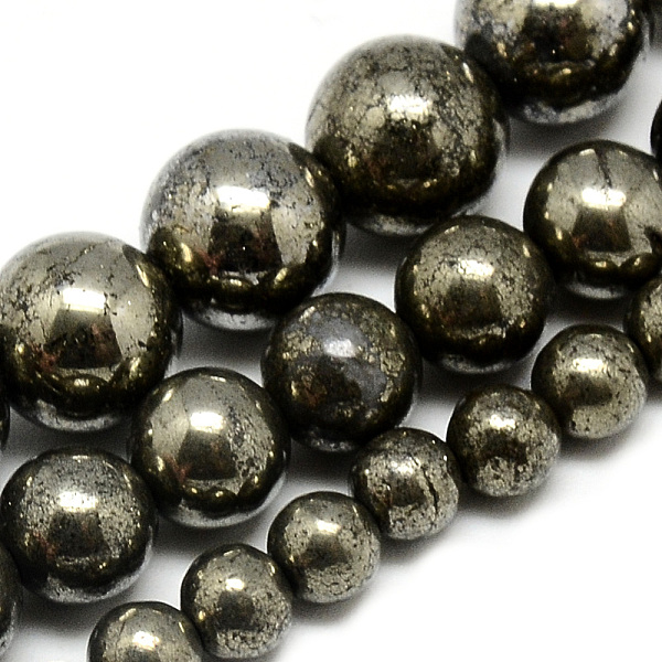 

PandaHall Natural Pyrite Beads Strands, Round, Dark Slate Gray, 6mm, Hole: 1mm, about 66pcs/strand, 16.3 inch(41.4cm) Pyrite Round Gray