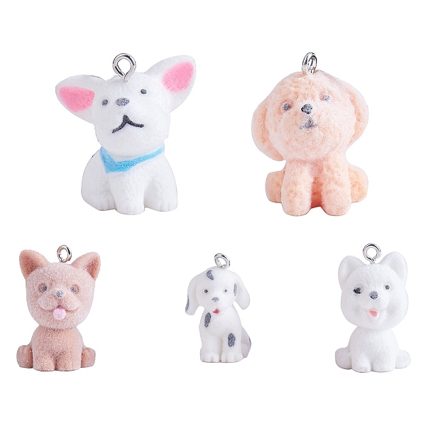 5Pcs 5 Styles Opaque Resin Pendants