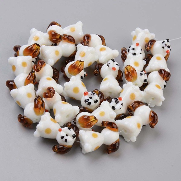 

PandaHall Handmade Bumpy Lampwork Beads Strands, Dog, Floral White, 22x19~20x13~15mm, Hole: 1.4mm, about 20pcs/strand, 17.32 inch(44cm)...