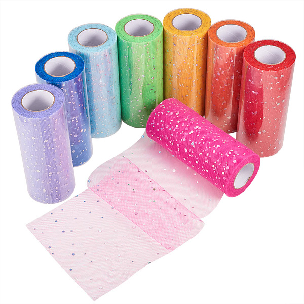 

PandaHall Glitter Sequin Deco Mesh Ribbons, Tulle Fabric, Tulle Roll Spool Fabric For Skirt Making, Mixed Color, 6 inch(15cm), about..., Multicolor