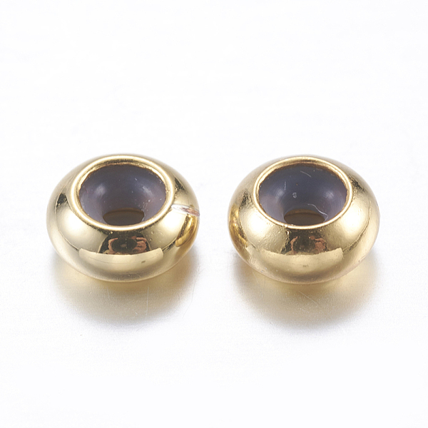 

PandaHall Brass Beads, with Rubber Inside, Slider Beads, Stopper Beads, Rondelle, Golden, 7x3.5mm, Hole: 2mm Brass Rondelle