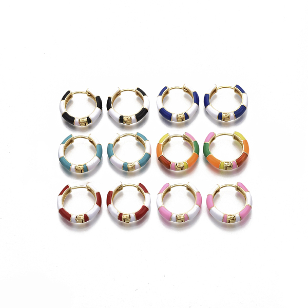 

PandaHall Brass Huggie Hoop Earrings, with Two Tone Enamel, Real 18K Gold Plated, Bamboo Shape, Mixed Color, 23x24x6mm, Pin: 1x1.5mm Brass..., Multicolor