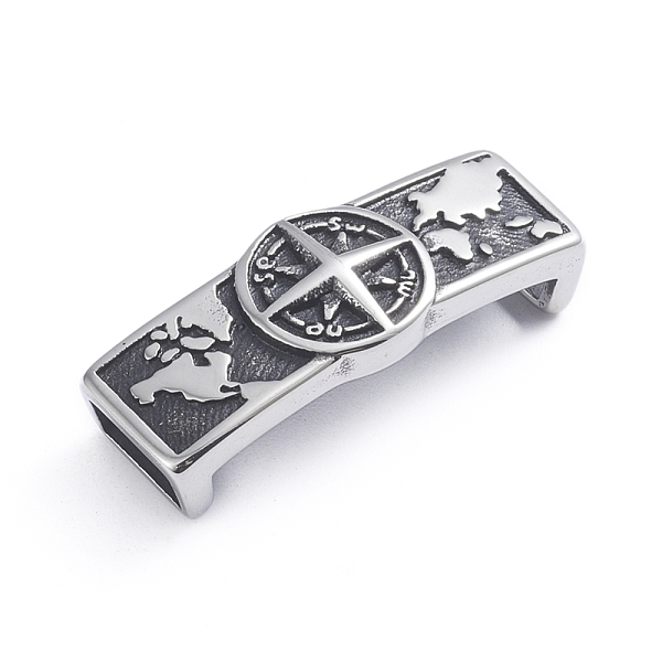 

PandaHall Retro 304 Stainless Steel Slide Charms/Slider Beads, for Leather Cord Bracelets Making, Rectangle with Compass, Antique Silver...