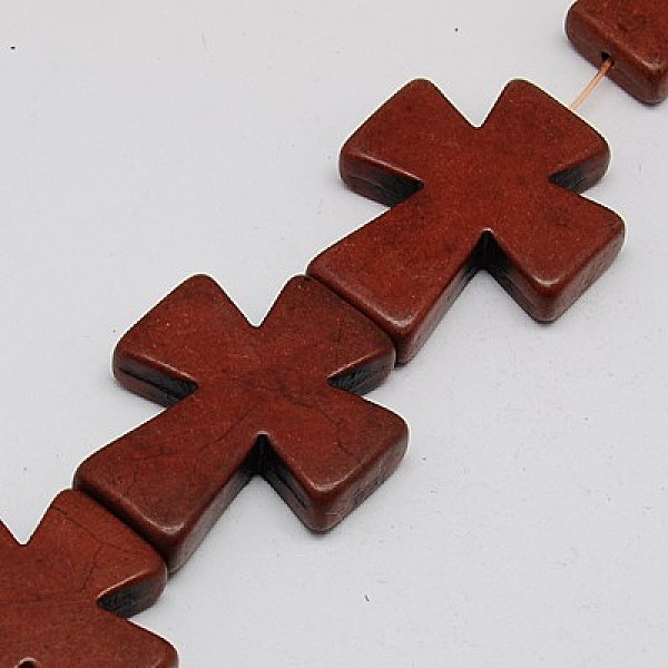 

PandaHall Synthetic Turquoise Beads Strands, Dyed, Cross, Dark Red, 35x30x7mm, Hole: 1mm, about 98pcs/1000g Synthetic Turquoise Cross Red