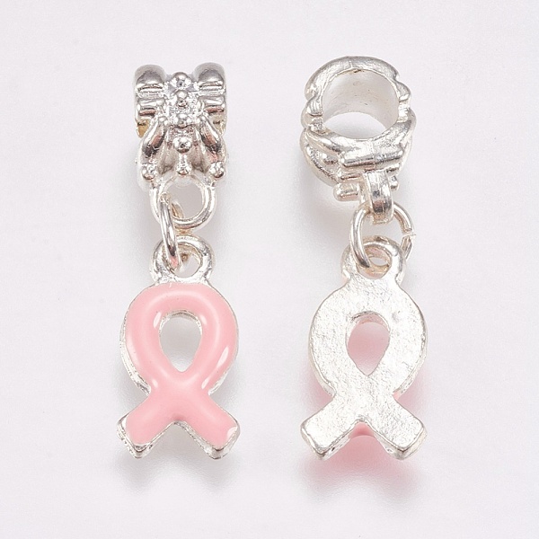

PandaHall Metal Alloy European Dangle Pendants, Breast Cancer Pink Awareness Ribbon, with Enamel, 27mm Alloy+Enamel Awareness Ribbon Pink