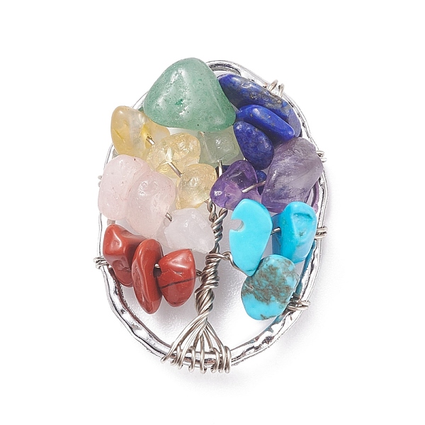 

PandaHall Gemstone Copper Wire Wrapped Chips Pendants, Synthetic Howlite, Natural Red Jasper & Aventurine & Lapis Lazuli & Rose Quartz &...