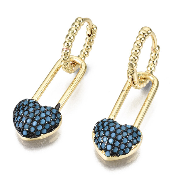 

PandaHall Brass Micro Pave Cubic Zirconia Dangle Huggie Hoop Earrings, Nickel Free, Heart, Real 16K Gold Plated, Sky Blue, 29mm, Pin: 1mm...