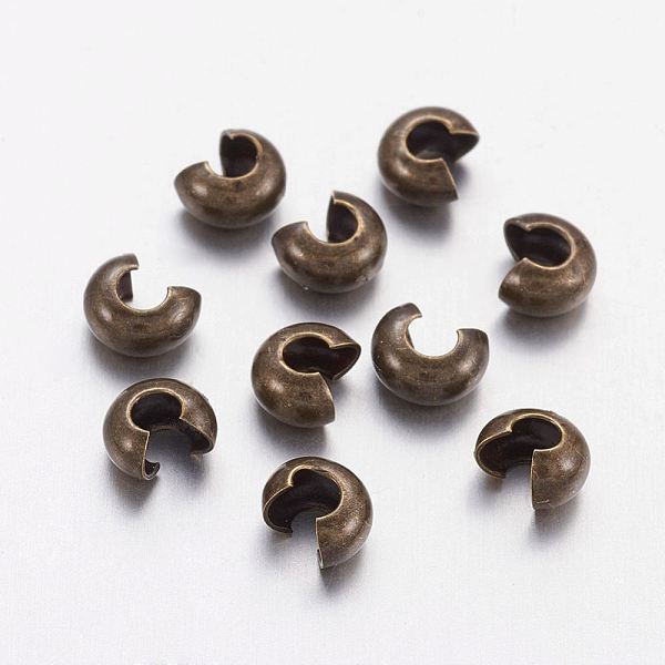 

PandaHall Brass Crimp Beads Covers, Nickel Free, Antique Bronze Color, Size: About 5mm In Diameter, Hole: 1.5~1.8mm Brass