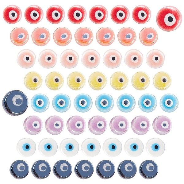 

PandaHall 64Pcs 8 Colors Handmade Porcelain Beads, Bright Glazed Porcelain, Flat Round with Evil Eye, Mixed Color, 8x5mm, Hole: 1.5mm..., Multicolor