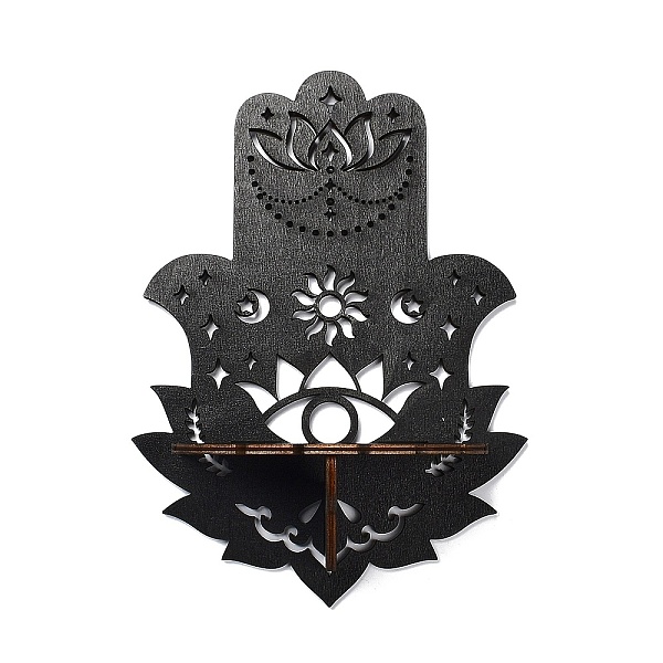 

PandaHall Wooden Shelf for Crystal Ball, Witchcraft Floating Wall Shelf, for Home Room Wall Decor, Hamsa Hand, 250x182x94mm Wood Hamsa Hand..., Black