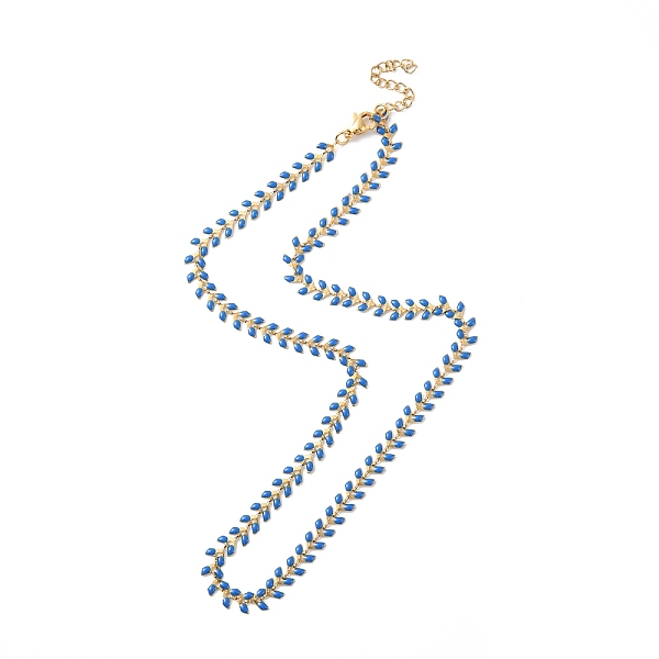 

PandaHall Enamel Ear of Wheat Link Chain Necklace, Vacuum Plating 304 Stainless Steel Jewelry for Women, Royal Blue, 17-1/2~17-5/8 inch...