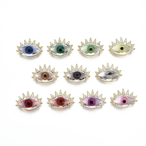 

PandaHall Brass Micro Pave Cubic Zirconia Links Connectors, with Glass, Nickel Free, Real 16K Gold Plated, Eye, Mixed Color, 16x22x8mm, Hole..., Multicolor