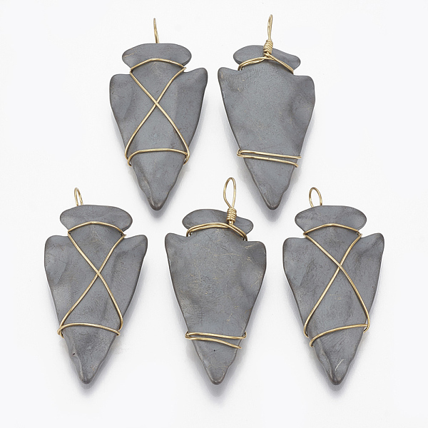 

PandaHall Non-magnetic Synthetic Hematite Pendants, with Golden Tone Brass Findings, Matte Style, Arrows, 46x24~25x9mm, Hole: 5~6x4~5mm...