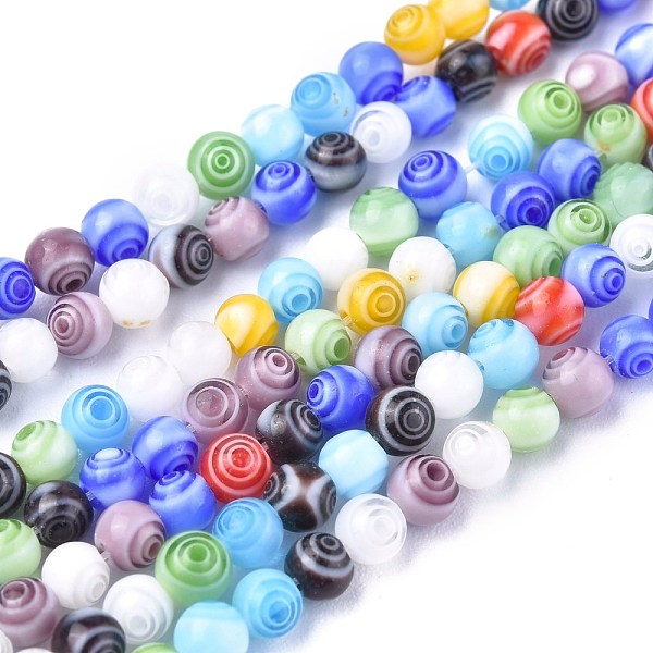 

PandaHall Handmade Millefiori Glass Round Beads Strands, Mixed Color, 4mm, Hole: 0.5mm, about 98pcs/strand, 13.7 inch Millefiori Lampwork..., Multicolor