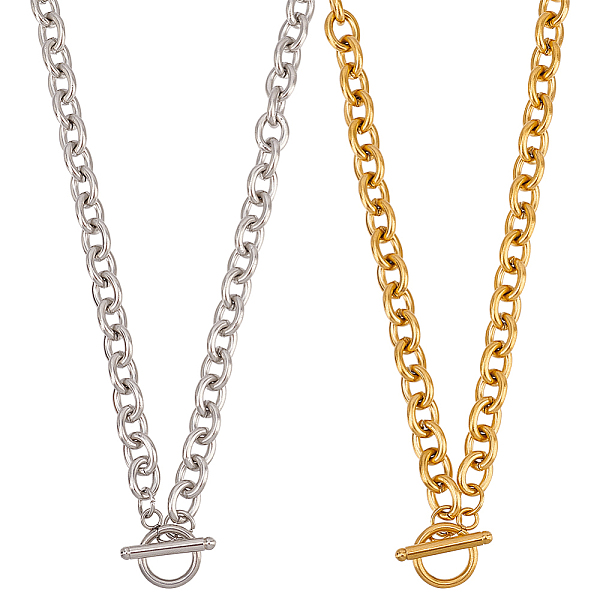 

PandaHall ANATTASOUL 2Pcs 2 Colors Alloy Cable Chain Necklace for Men Women, Platinum & Golden, 17.32 inch(44cm), 1Pc/color Alloy